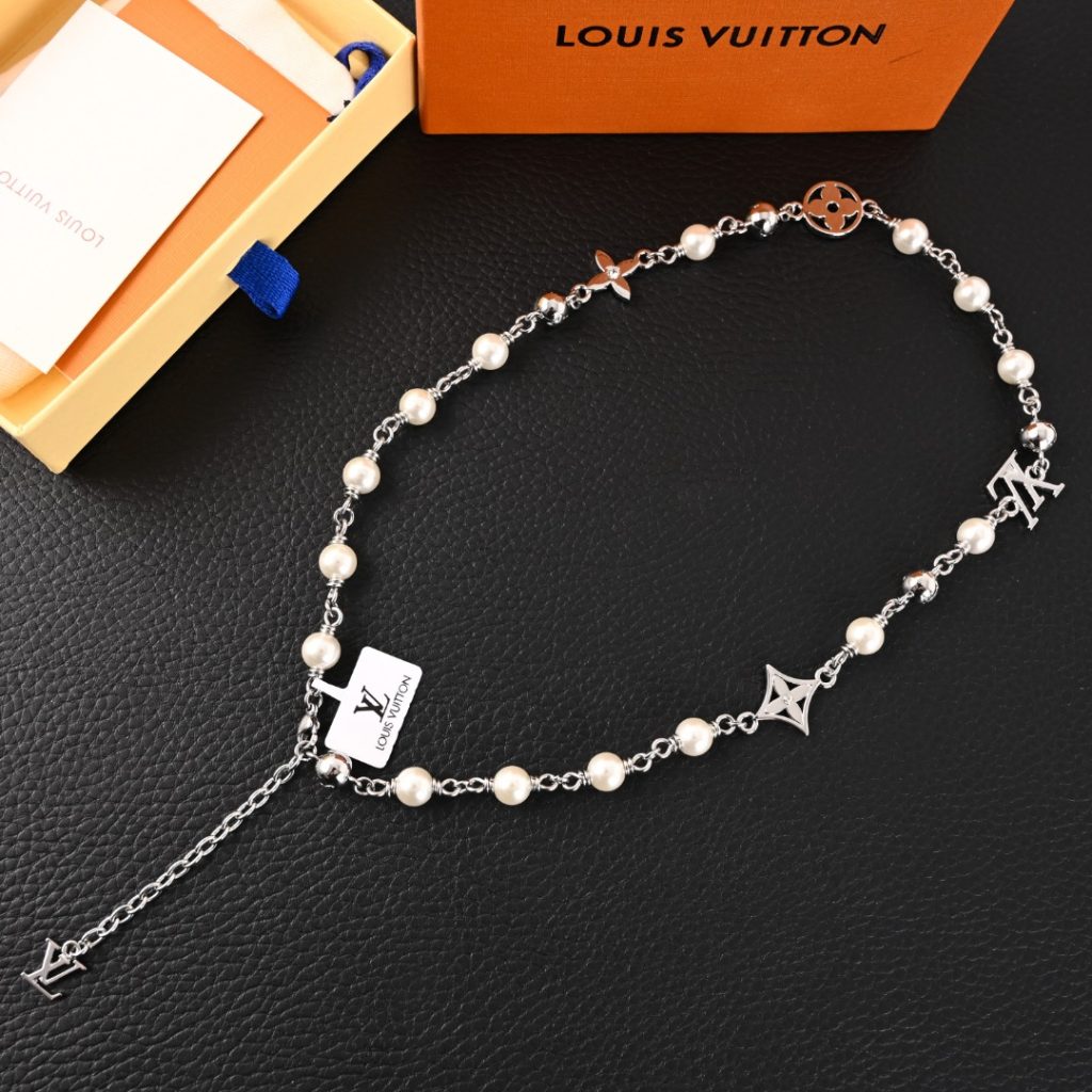 LOUIS VUITTON LV PEARLS DAMIER铭纹金属珠项链插图1