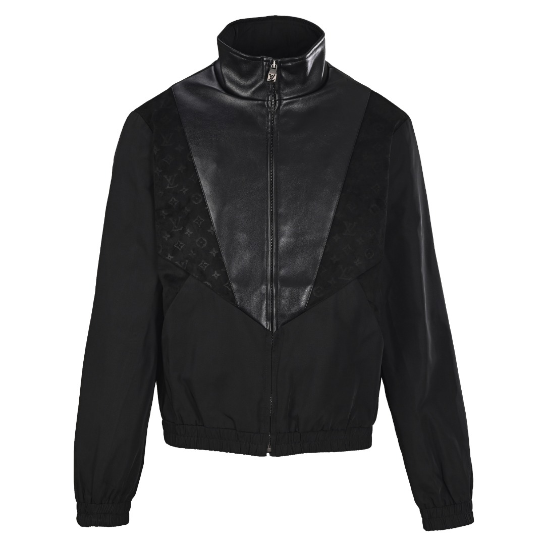 LOUIS VUITTON LV 老花暗纹贴布拼皮皮衣外套缩略图