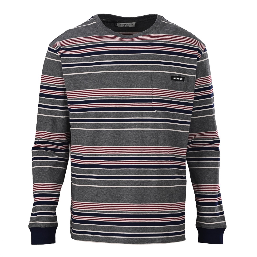 MIU MIU缪缪MM 彩条纹撞色长袖T恤缩略图