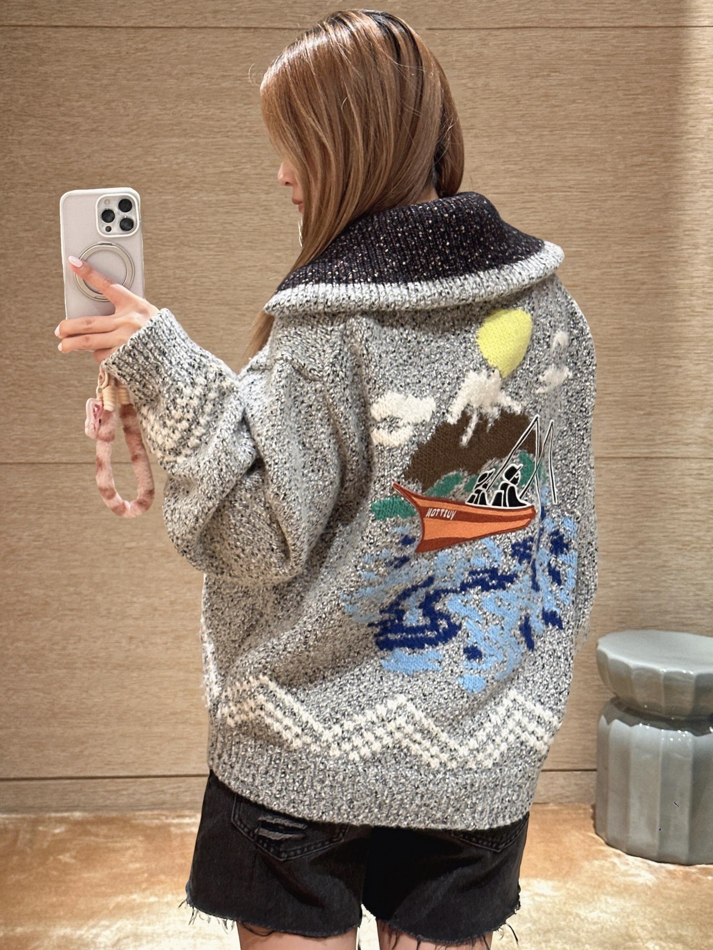 LOUIS VUITTON LV 灰色钓鱼高领拉链针织开衫缩略图