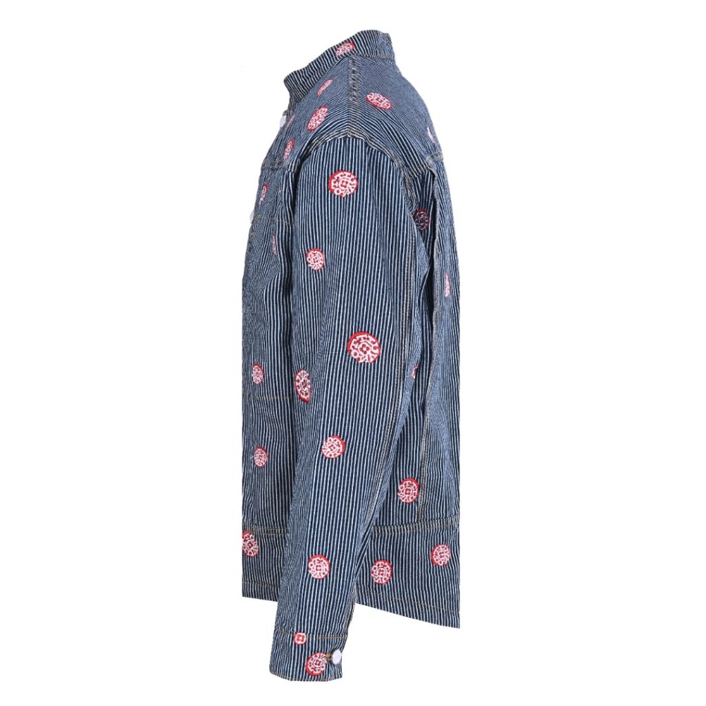 LOUIS VUITTON LV 联名款樱花刺绣竖条纹套装牛仔外套插图