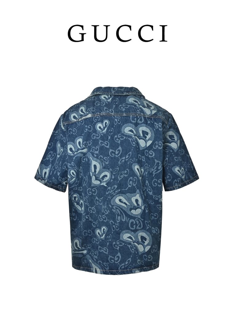 Gucci古驰Get it联名液态心形牛仔短袖衬衫插图