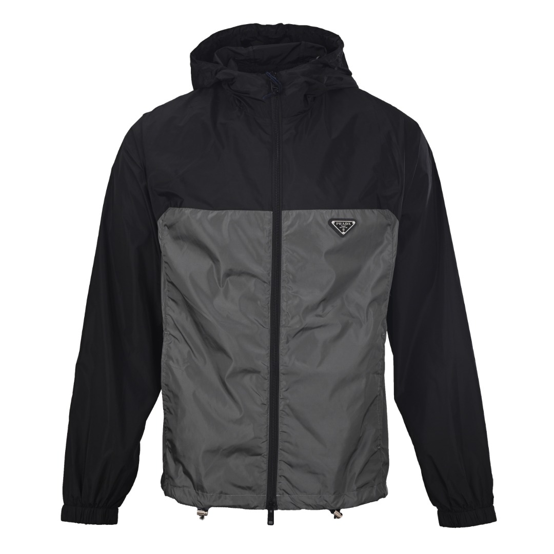 PRADA普拉达PRD 再生尼龙黑灰拼接连帽夹克外套缩略图