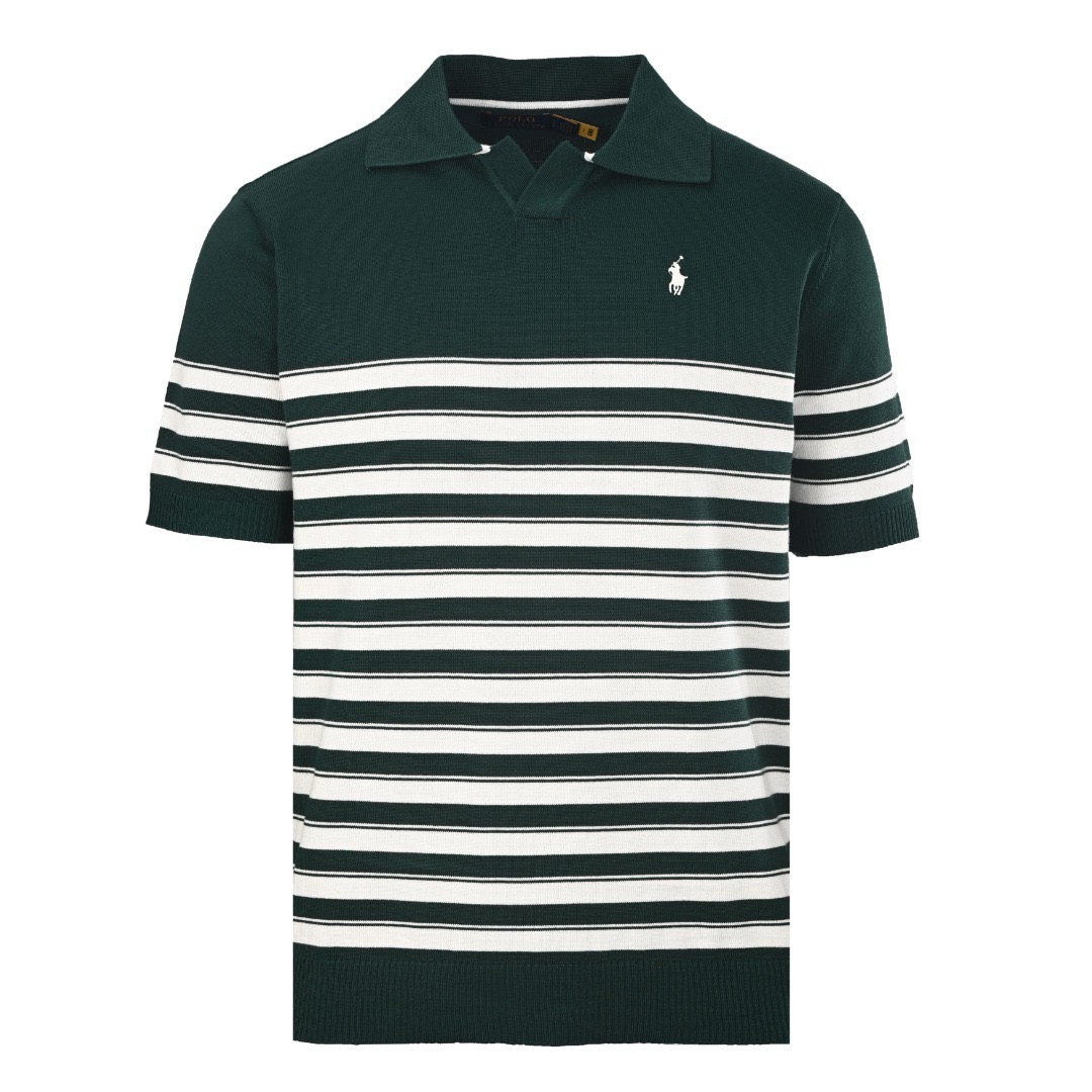 RALPH LAUREN/拉夫劳伦RL 条纹马标刺绣小V领针织短袖Polo衫缩略图